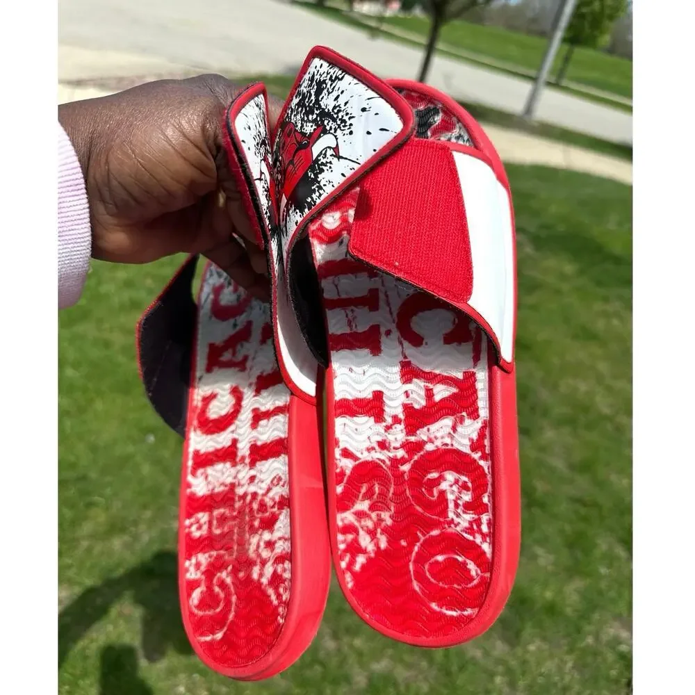 Chicago Bulls Team Pattern Gel‎ Slide Sandals Men’s Size 9/10 Red
